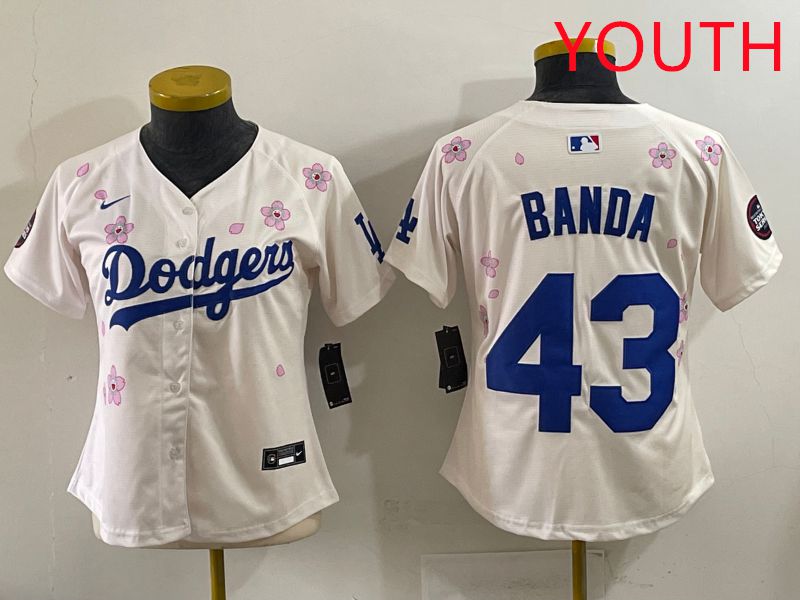 Youth Los Angeles Dodgers #43 Banda Cream Sakura Edition 2025 Nike MLB Jersey style 31